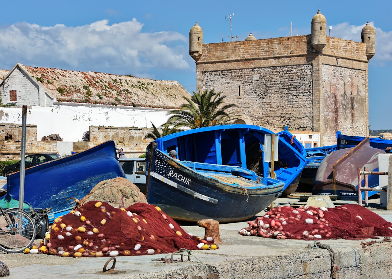 
Boats beside Fishing Nets